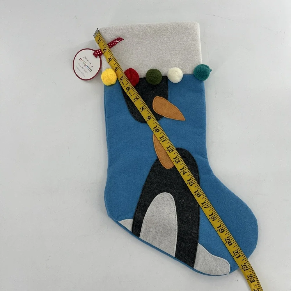 Rare Pottery Barn Felt‎ Christmas Stocking Blue 2 Empire Penguins Snow Poms, 22